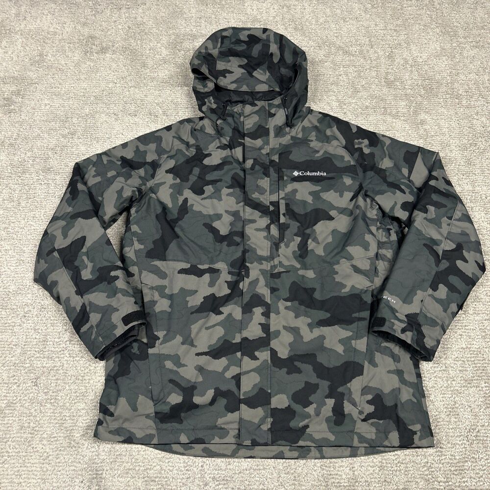 Columbia Omni Tech Heat Coat Mens Large Waterproof Hooded Camo 3 In 1 Jacket